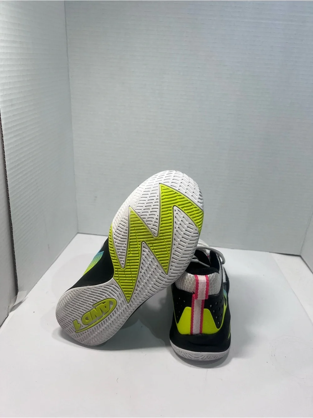 And1 White Sneakers with Neon Yellow and Blue Accents